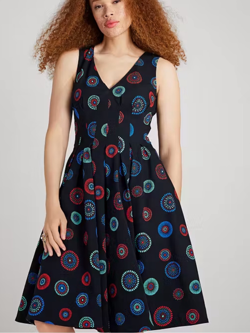 Kate Spade NewYork Black Multicolor Firework Amelia Fit &Flare Retro Dress NWT 4